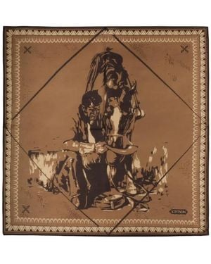 Stetson Graphic-Print Cotton Scarf - Brown