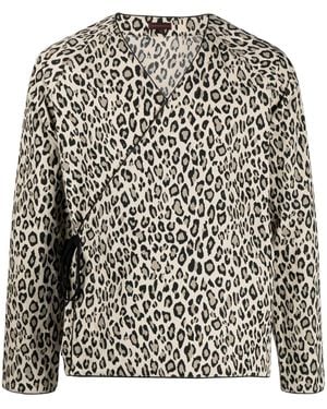 Clot Leopard-Print V-Neck Shirt - Black