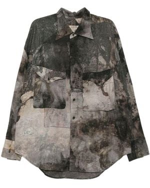 Ziggy Chen Digital Print Silk Shirt - Grey