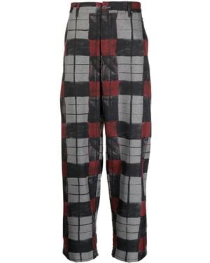 4SDESIGNS Check-Print Cropped Trousers - Black