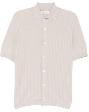 Brunello Cucinelli Ribbed Buttoned Polo Shirt - White