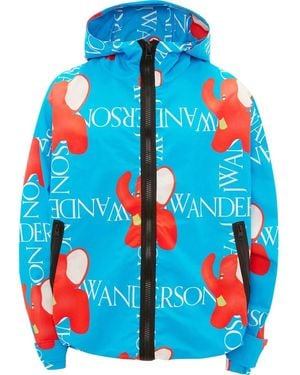 JW Anderson Logo-Print Hooded Jacket - Blue