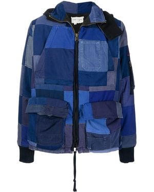 Greg Lauren Patchwork-Design Coat - Blue