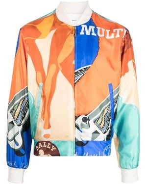 Bally 6304133 Silk Graphic-Print Bomber Jacket - Blue