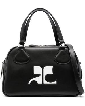 Courreges Logo-appliqué Leather Bowling Bag - Black