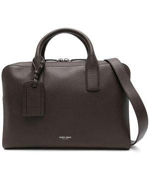 Giorgio Armani Leather Top-Handle Briefcase - Black