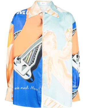 Bally Abstract-Print Paneled Shirt - Blue
