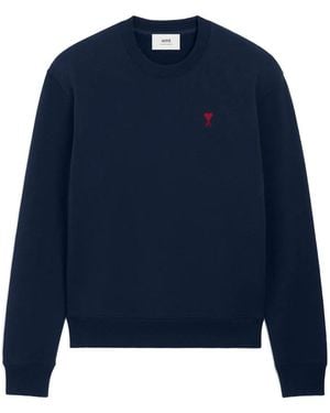 Ami Paris Cotton Sweatshirt With Ami De Coeur - Blue