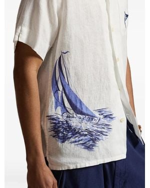 Polo Ralph Lauren Classic Fit Nautical Linen Camp Shirt - Blue