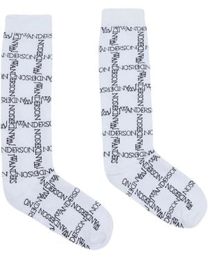 JW Anderson Logo Grid-Print Socks - White