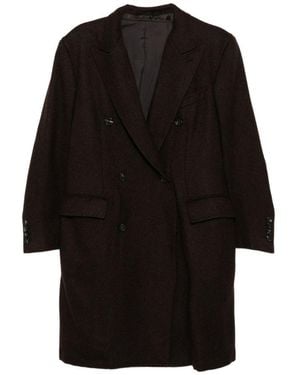 Brioni Spiga Double-Breasted Overcoat - Black