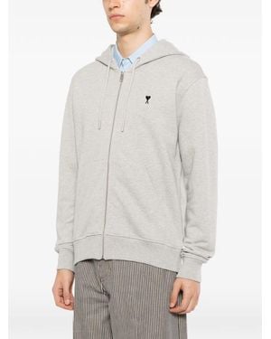 Ami Paris Logo-Embroidered Hoodie - White