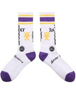 SAINT Mxxxxxx Striped Logo Socks - White