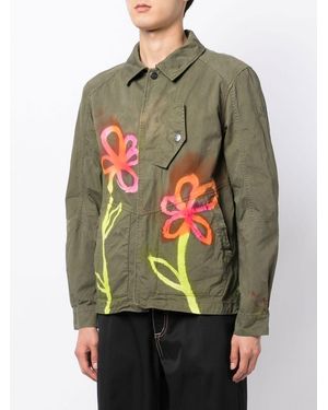Stain Shade Floral Button-Down Jacket - Green