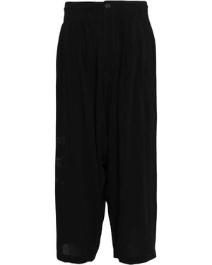 Yohji Yamamoto Graphic-print Cropped Velvet Pants - Black