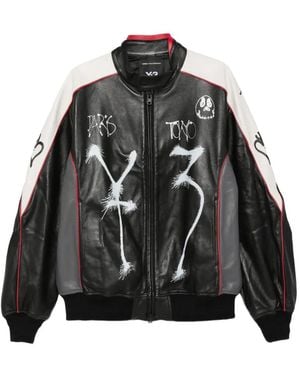 Y-3 Chito Graphic Leather Biker Jacket - Black