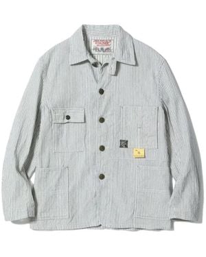 Sugar Cane Jeans Fiction Romance Button-Down Striped Cotton Overshirt - Grey