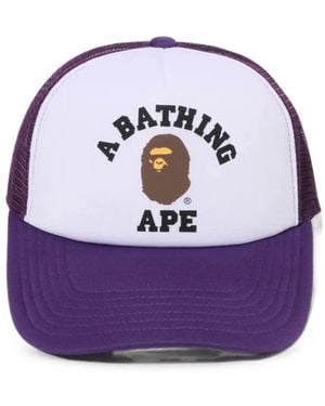 A Bathing Ape College Logo-Print Trucker Cap - Purple