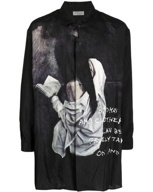 Yohji Yamamoto Graphic-Print Long-Sleeve Shirt - Black