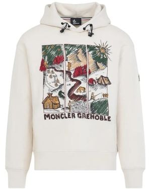Moncler Landscape-Print Drawstring Hoodie - White
