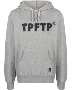 The Power for the People Logo Print Drawstring Hoodie - Grey