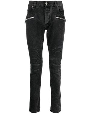 Balmain Ribbed-Knee Slim-Fit Jeans - Black