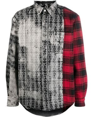 Roberto Cavalli Long-Sleeved Patchwork Shirt - Gray