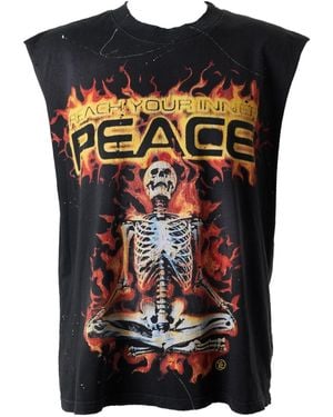 HELLSTAR Inner Peace Skeleton Distressed Graphic Vest - Black