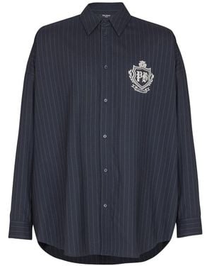 Balmain Pinstripe Emblem Shirt - Blue