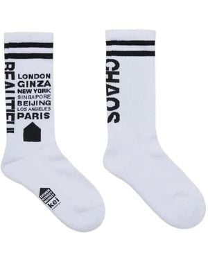 Dover Street Market Logo-Print Striped Socks - White