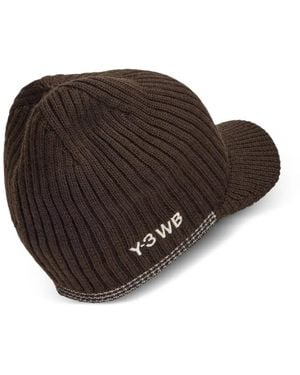 adidas Ribbed-Peaked Beanie-Hat - Brown