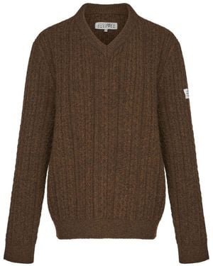 MM6 by Maison Margiela V-Neck Ribbed Jumper - Blue