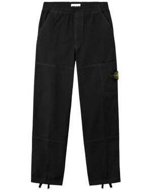 Stone Island 3100005 Organic Panama Cotton Old-Effect Loose-Fit Cargo Trousers With Elasticated Waistband - Black