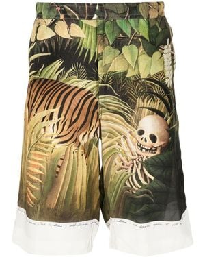 Endless Joy Forest Graphic-Print Silk Shorts - Green