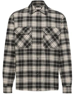 Moncler Check Cotton Flannel Zip-Up Shirt - Grey