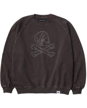 Neighborhood Skull-Embroidered Sweatshirt - Grey