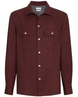 Brunello Cucinelli Surchemise En Flanelle À Poches De Poitrine - Purple