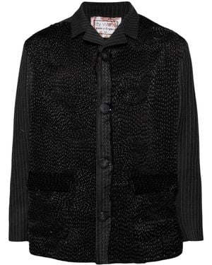By Walid Embroidered Pinstriped Shirt Jacket - Black