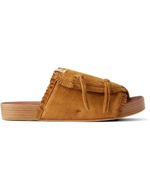 Visvim Fringed Leather Slides - Brown