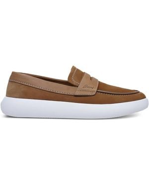 Brioni Baskets En Daim À Bride - Brown