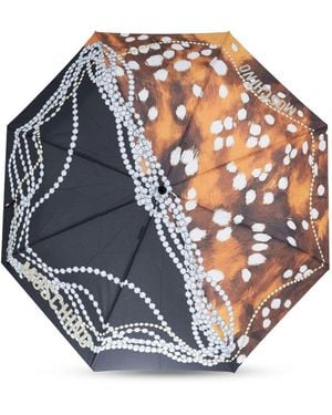 Moschino Strung-Pearls Logo-Print Compact Umbrella - Grey