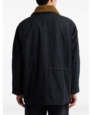 Barbour Faux-Shearling-Collar Single-Breasted Coat - Blue
