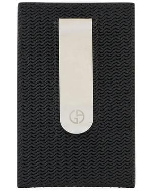 Giorgio Armani Logo-Plaque Woven Leather Cardholder - Black