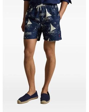 Polo Ralph Lauren Sailboat-Print Swim Trunks - Blue