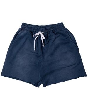 MOOJI MOOJI Drawstring-Waist Raw-Cut Shorts - Blue