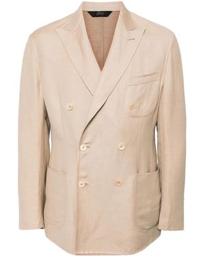Brioni Double-Breasted Linen-Blend Blazer - Natural