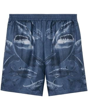 Burberry Shark-Print Silk Shorts - Blue