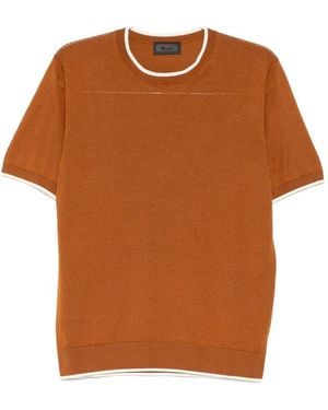 Kiton Contrast-Trim Fine-Knit T-Shirt - Brown