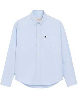 Ami Paris Boxy Fit Shirt Button Down Collar And Embroidered Ami De Coeur - Blue