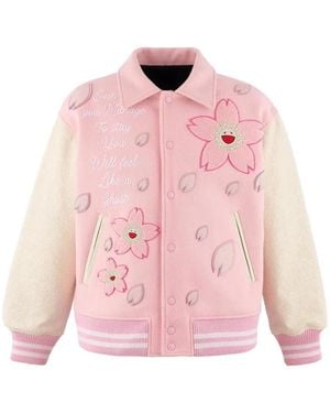 Monokemade Cherry Blossom-Embroidered Varsity Jacket - Pink